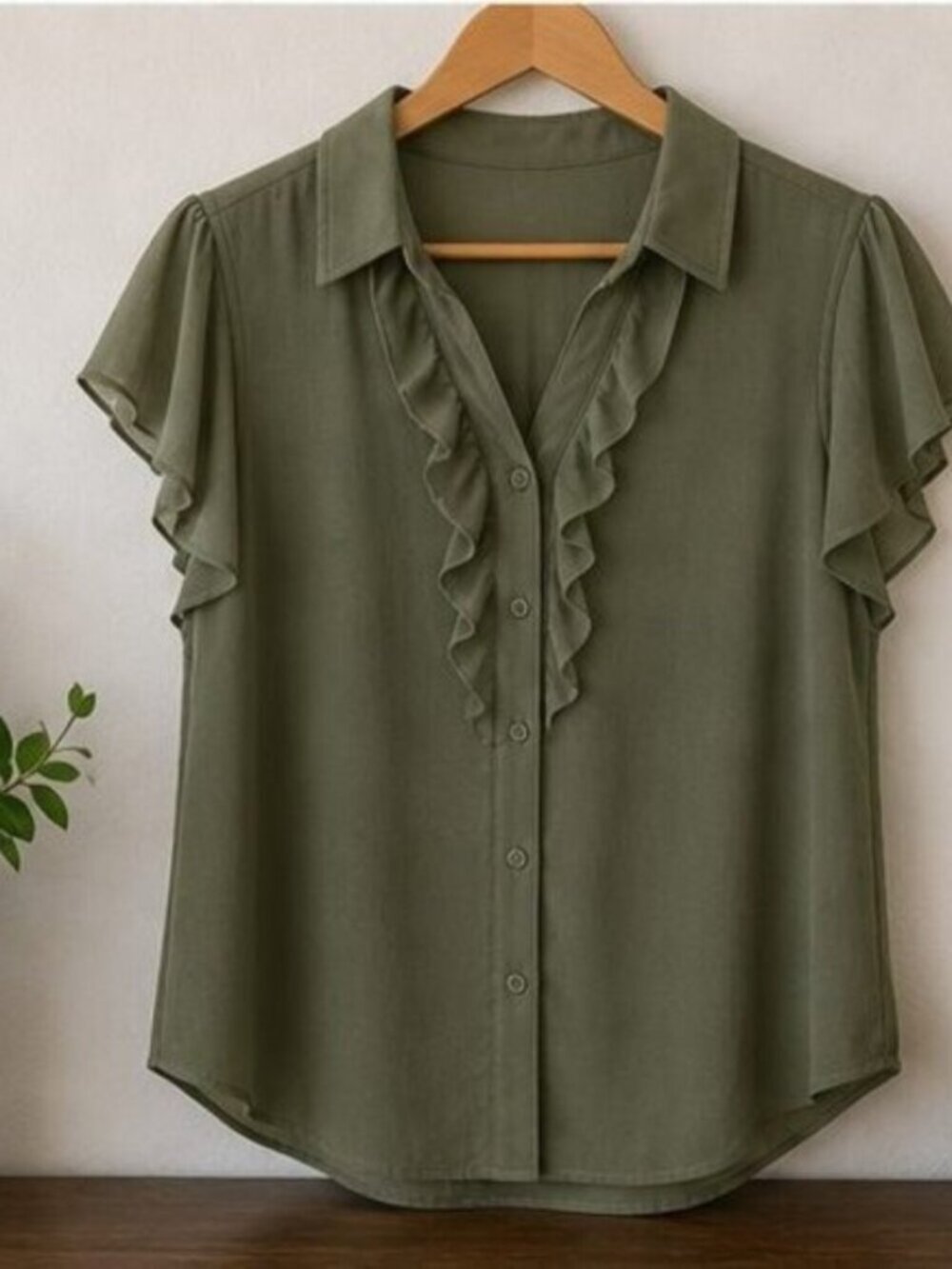 Olive Ruffle Blouse